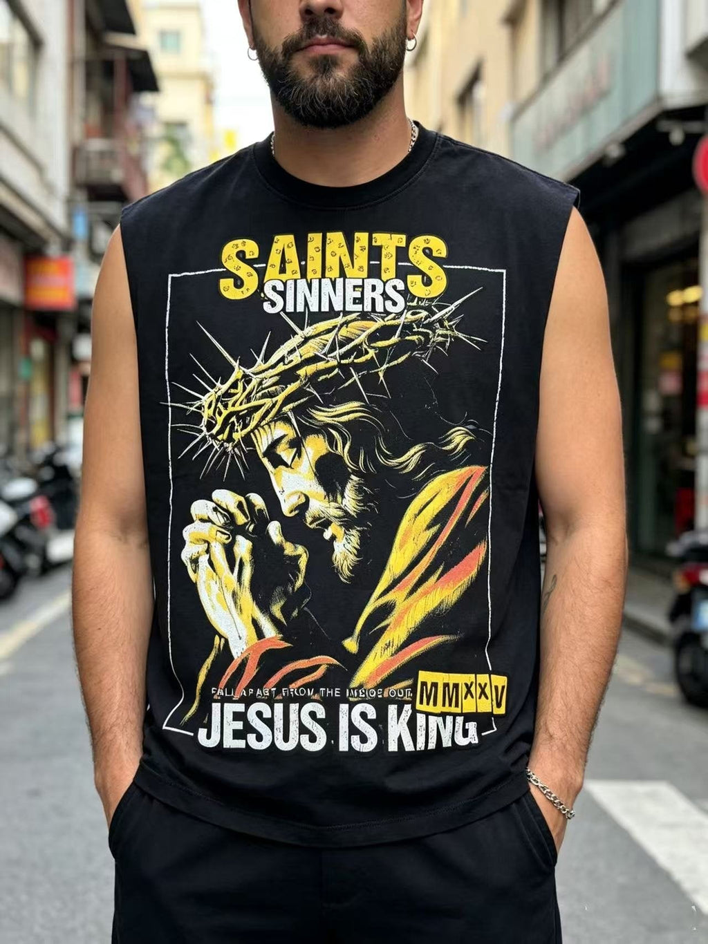 SAINT Rhinestone Graphic Sleeveless T-Shirt ¡ª hero