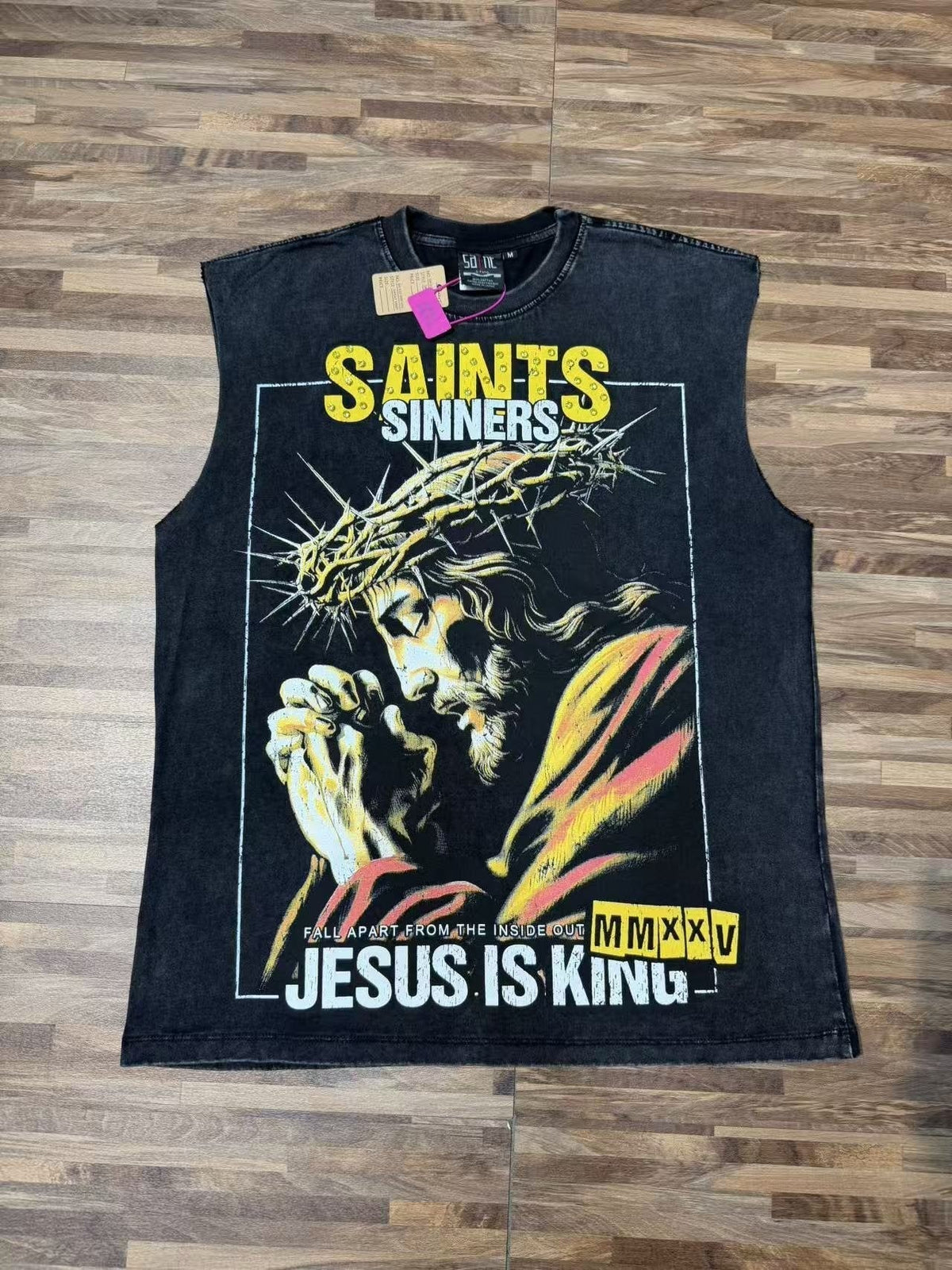 SAINT Rhinestone Graphic Sleeveless T-Shirt ¡ª front