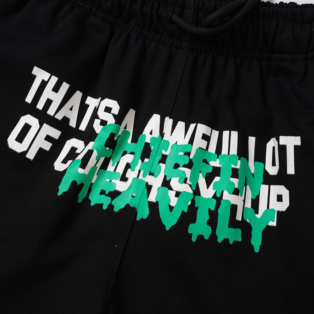 THAT'S A AWFUL LOT OF COUGH SYRUP Drawstring Graphic Shorts ¡ª detail
