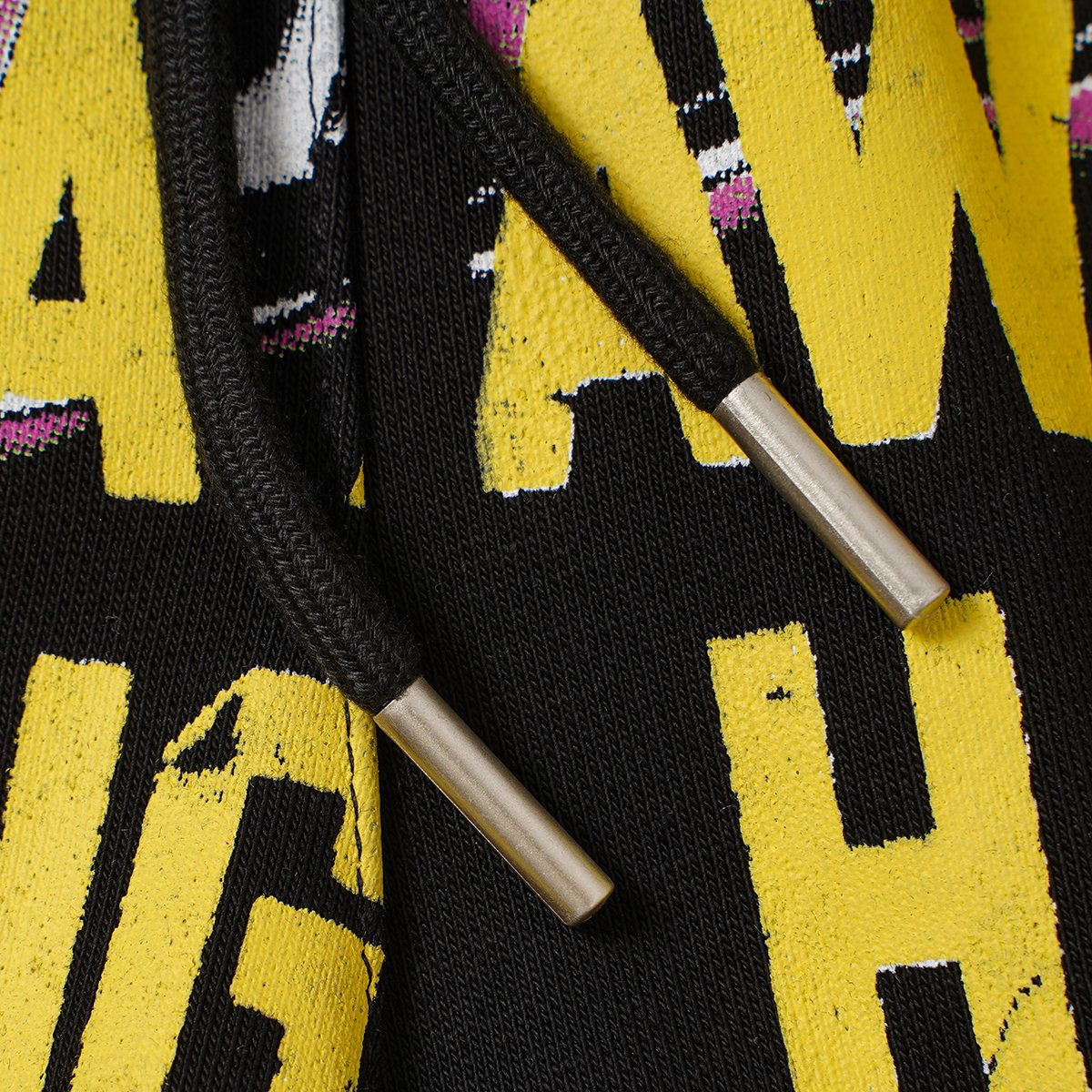 THAT'S A AWFUL LOT OF COUGH SYRUP Black Graphic Drawstring Shorts ¡ª detail
