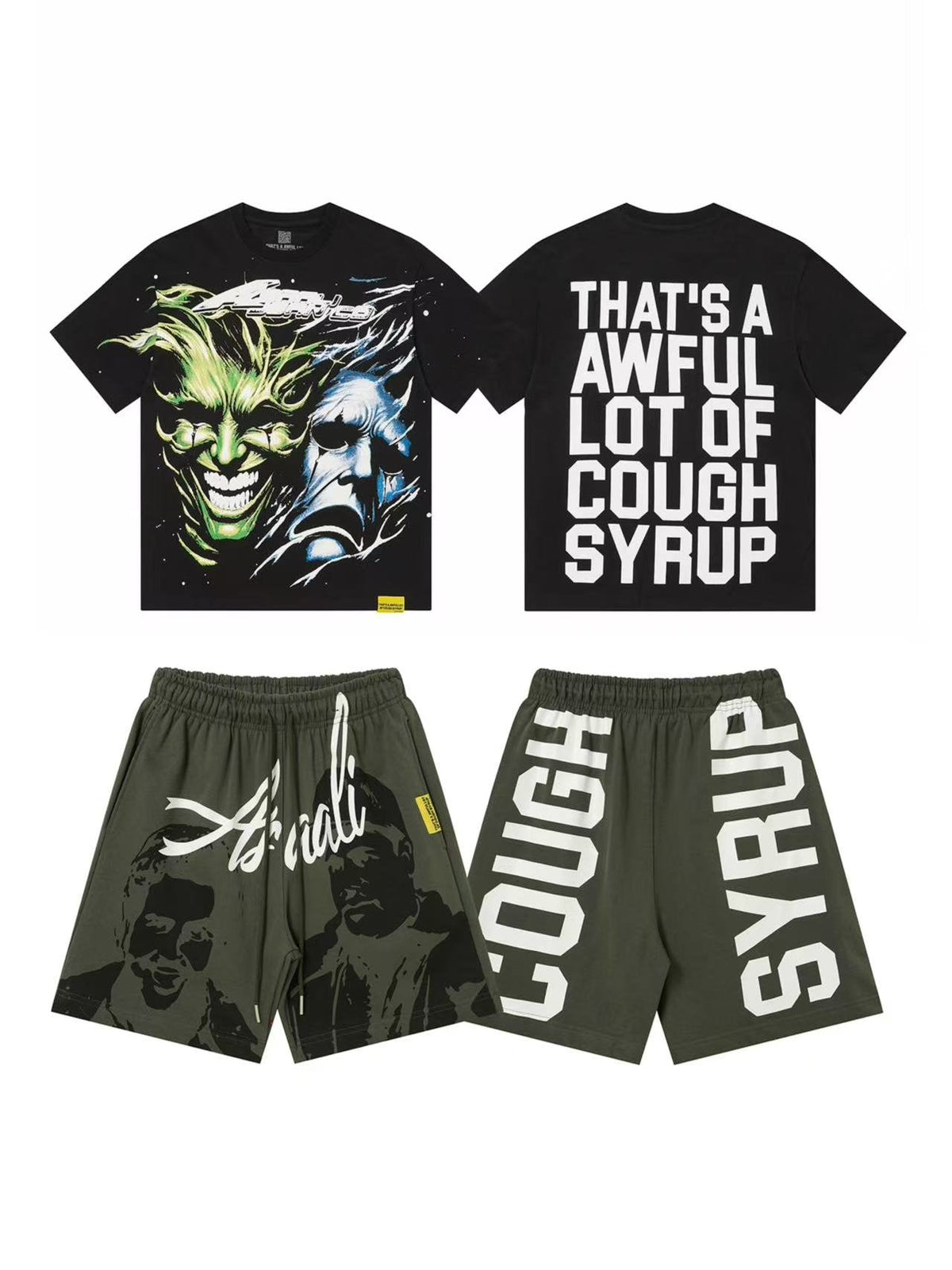THAT'S A AWFUL LOT OF COUGH SYRUP Joker Face Graphic Short-Sleeve Set ¡ª front