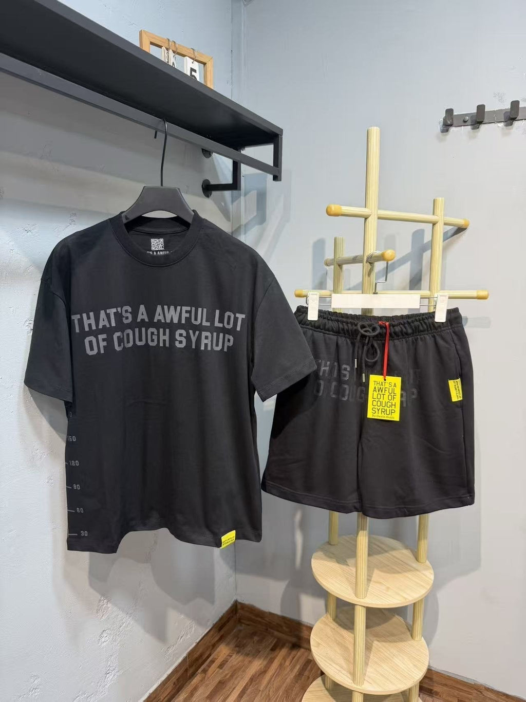 THAT'S A AWFUL LOT OF COUGH SYRUP Tonal Distressed T-Shirt & Shorts Set ¡ª front