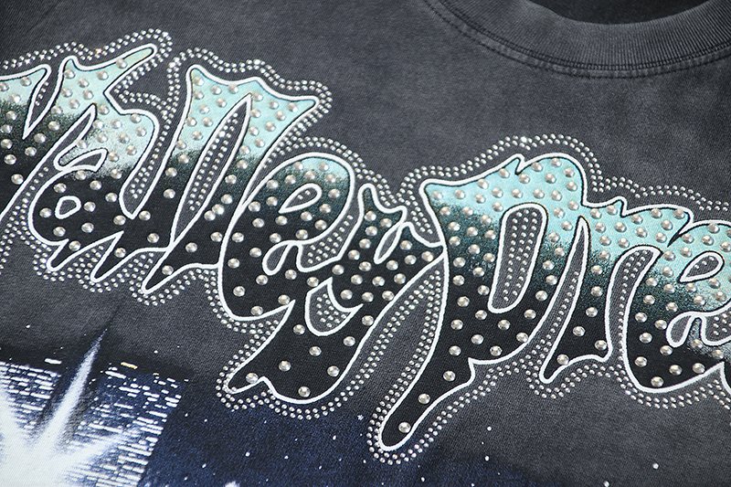 VALE USA Washed Black Rhinestone Graphic T-Shirt ¡ª detail