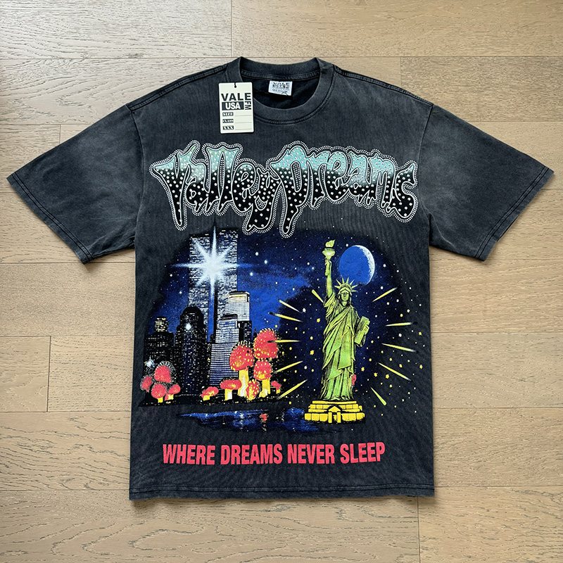 VALE USA Washed Black Rhinestone Graphic T-Shirt ¡ª front