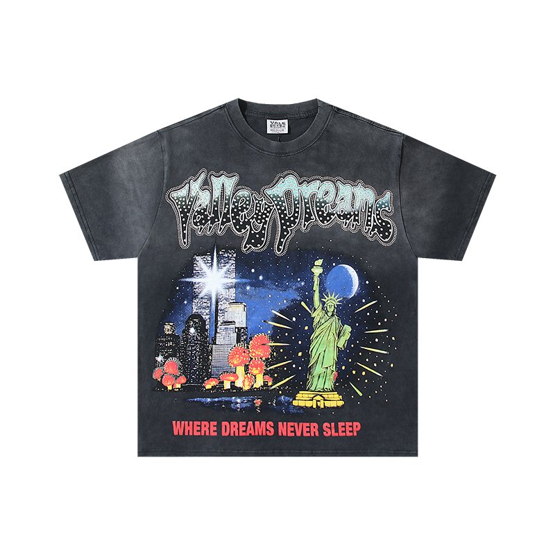 VALE USA Washed Black Rhinestone Graphic T-Shirt ¡ª hero