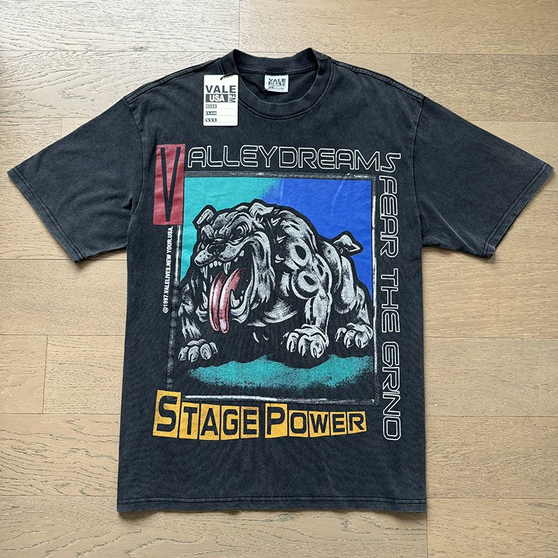 VALE USA Bulldog Graphic Washed Black T-Shirt ¡ª front