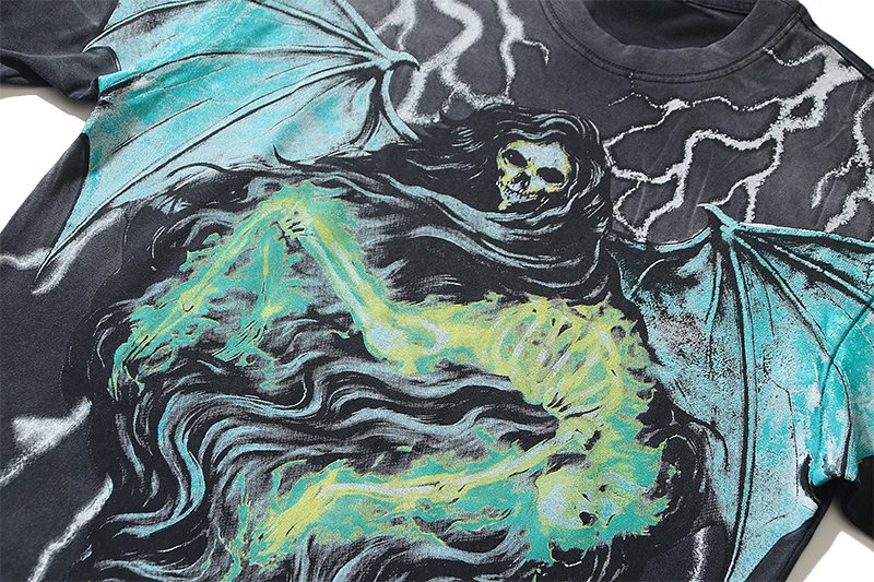 VALE USA Grim Reaper Graphic T-Shirt - Charcoal Black ¡ª detail
