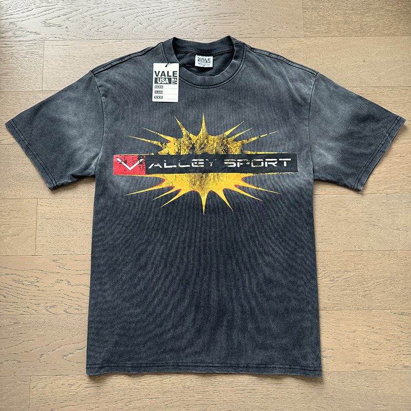 VALE USA Washed Charcoal Sport Crest Graphic T-Shirt ¡ª front