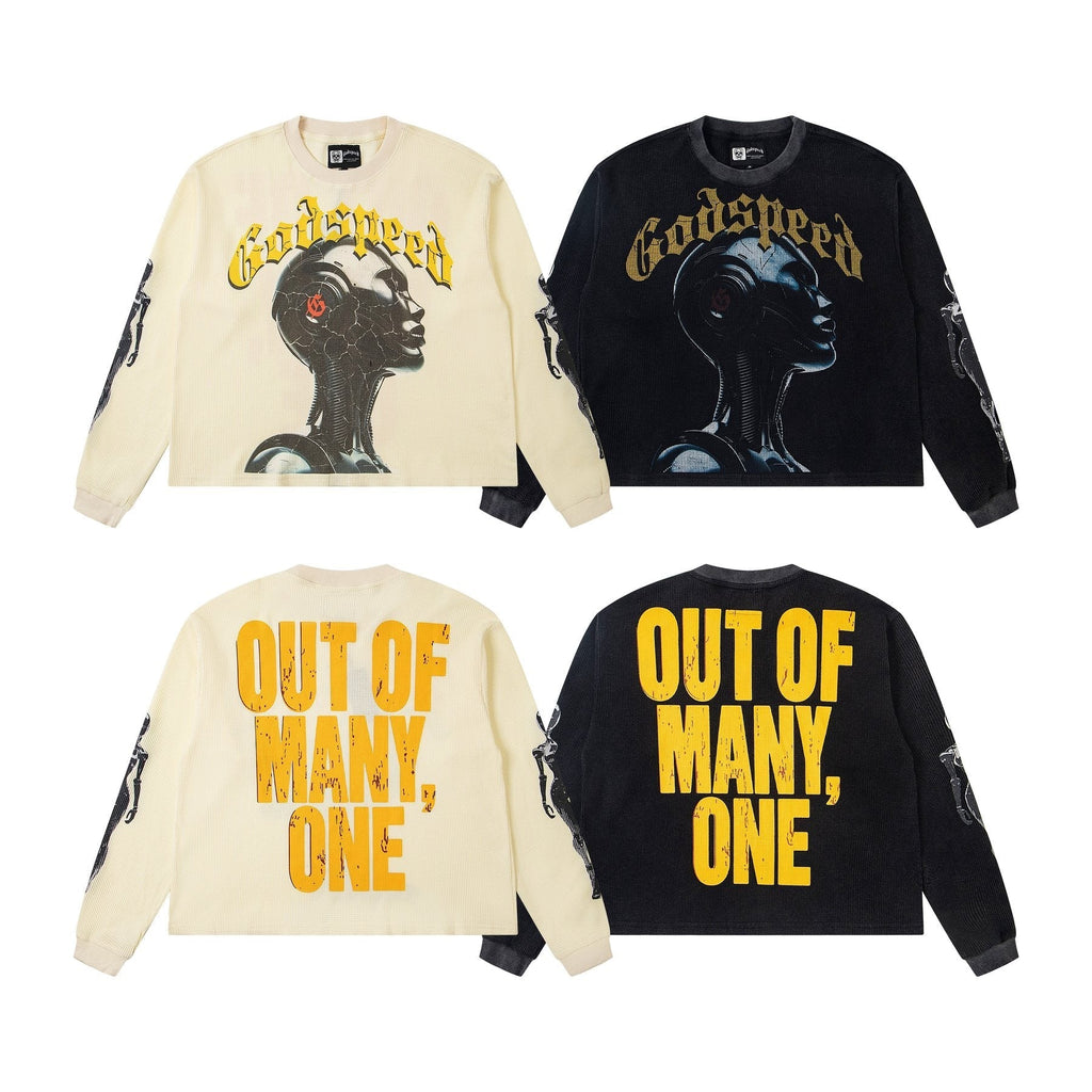 Godspeed Out of Many One Robot Graphic Long-Sleeve T-Shirt ¡ª comparison