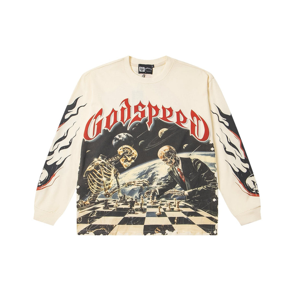 Godspeed Skeleton Chess Graphic Long-Sleeve T-Shirt ¡ª front