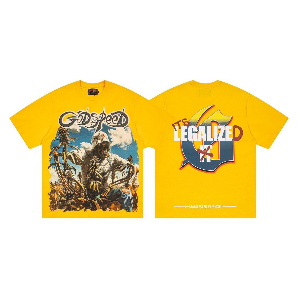 Godspeed It's Legalized Skeleton Palm Graphic T-Shirt ¡ª front