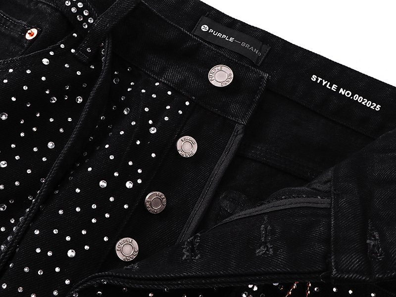 Purple Brand Rhinestone Denim Shorts ¡ª detail