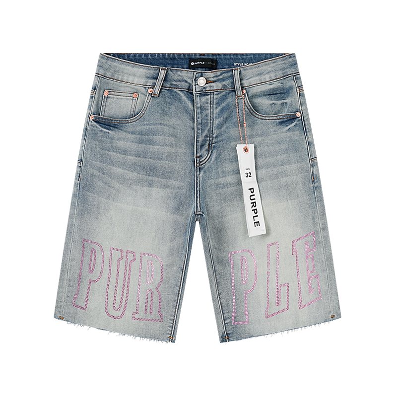 Purple Brand Light Blue Embroidered Denim Shorts ¡ª hero