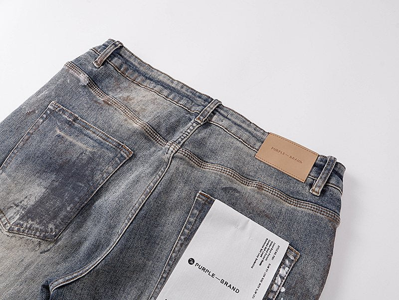 Purple Brand Gray Distressed Paint-Splatter Jeans ¡ª detail