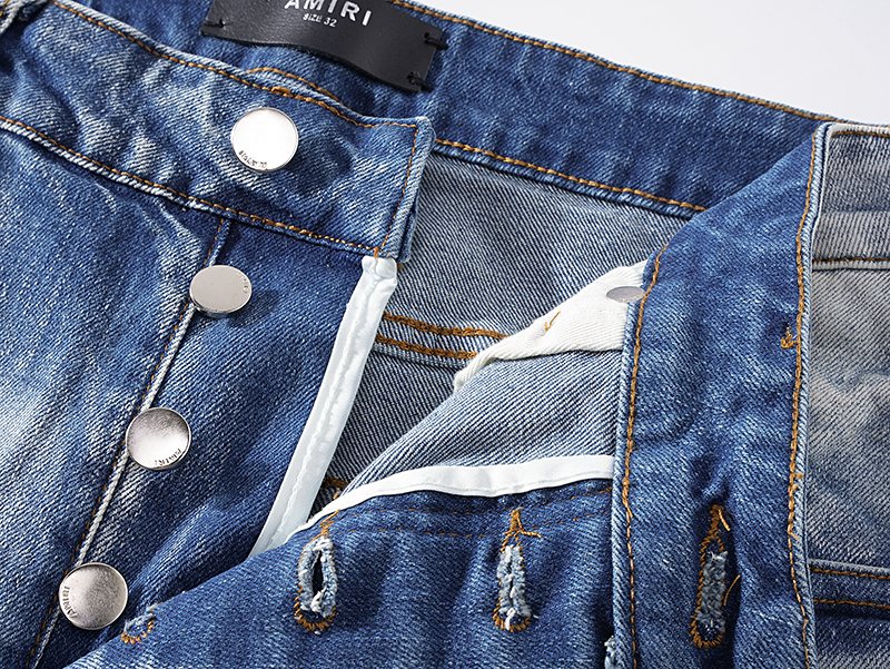 AMIRI Light Blue Distressed Ripped Knee Jeans ¡ª detail