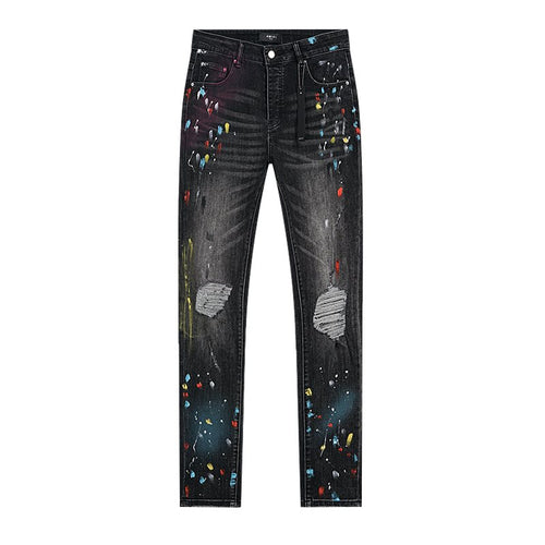 AMIRI Paint Splatter Distressed Black Jeans ¡ª hero