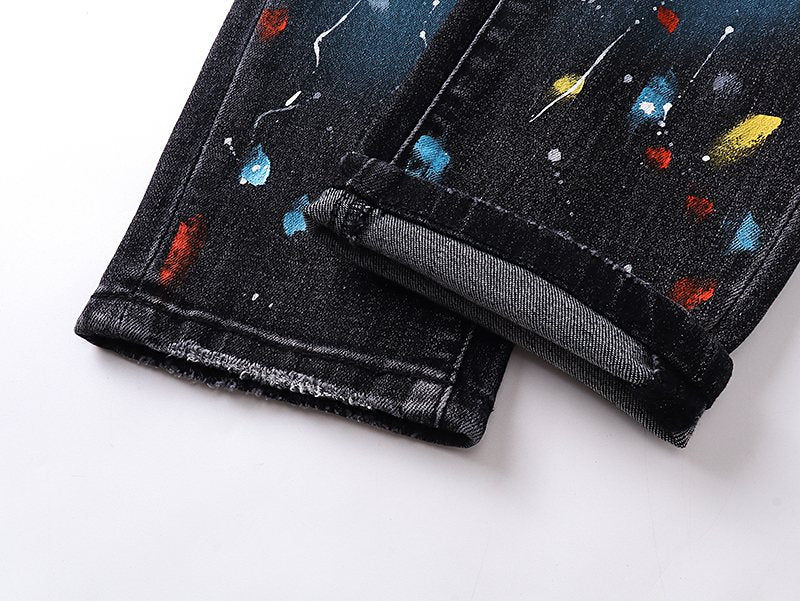 AMIRI Paint Splatter Distressed Black Jeans ¡ª detail