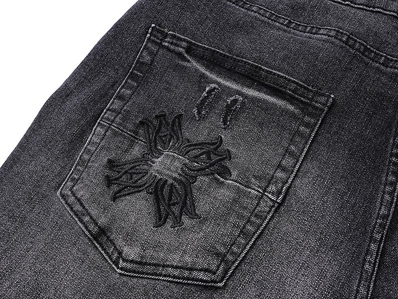 AMIRI Black Distressed Embroidered Jeans ¡ª detail