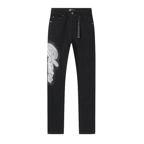 AMIRI Rhinestone-Style Side Graphic Black Jeans ¡ª hero