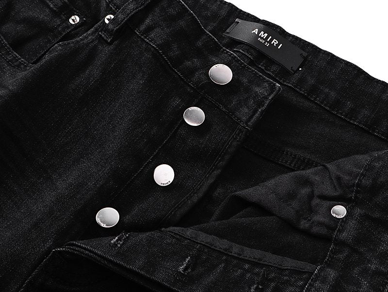 AMIRI Black Distressed Ribbed Knee Jeans ¡ª detail