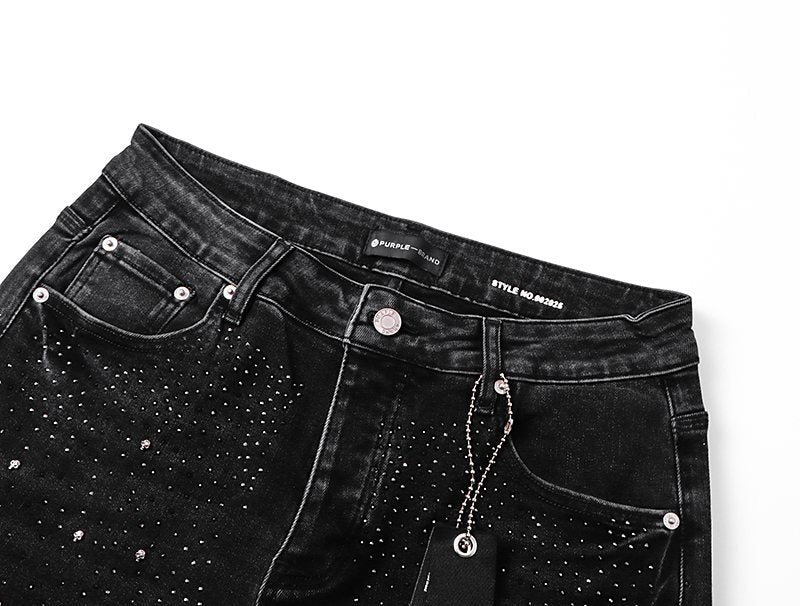 Purple Brand Black Rhinestone Splatter Denim Shorts ¡ª detail