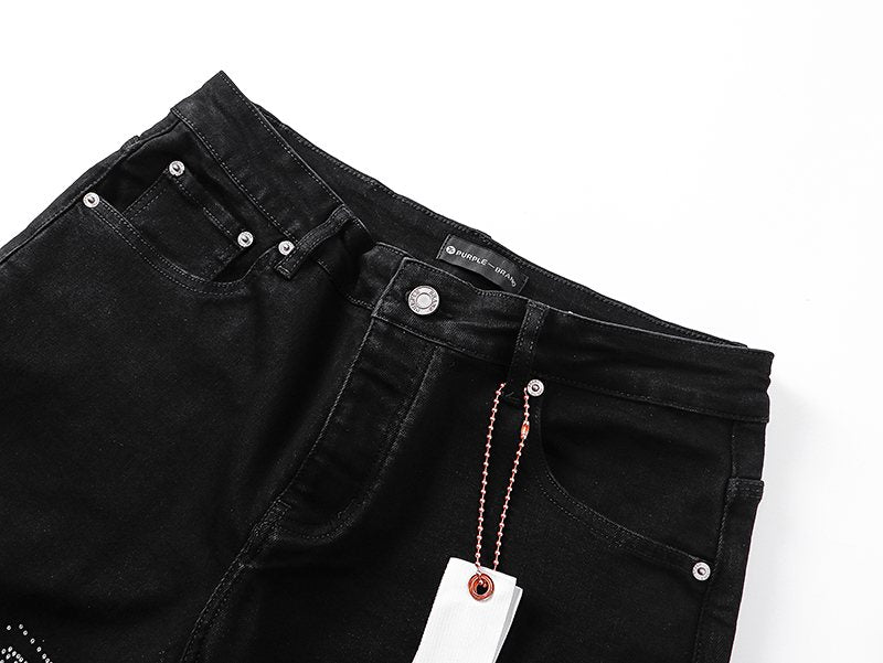 Purple Brand Black Rhinestone Denim Shorts ¡ª detail