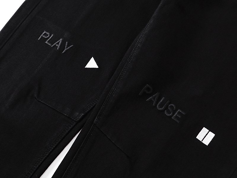 R+A Play/Pause Embroidered Black Jeans ¡ª detail