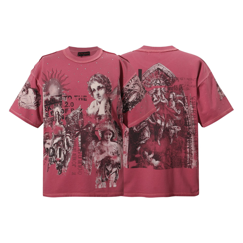 RARE PEACE Statues Rhinestone Graphic T-Shirt ¡ª hero