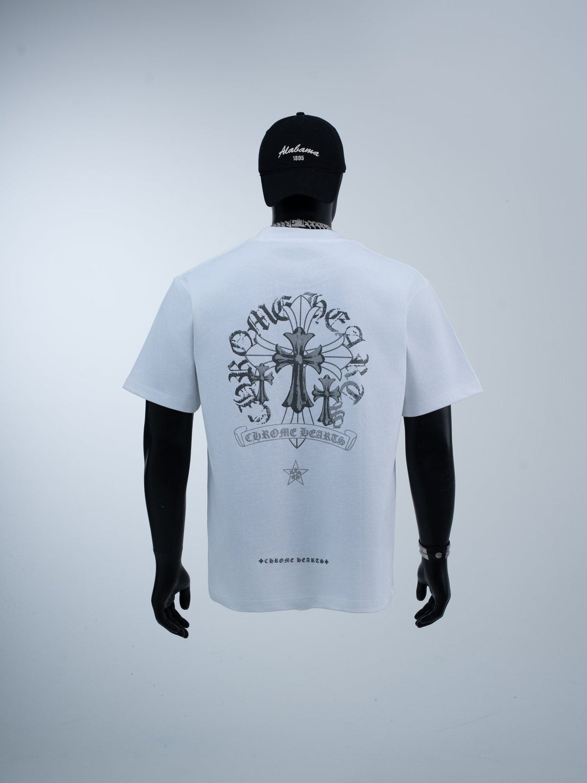Chrome Hearts Reflective Silver Cross Graphic T-Shirt ¡ª model