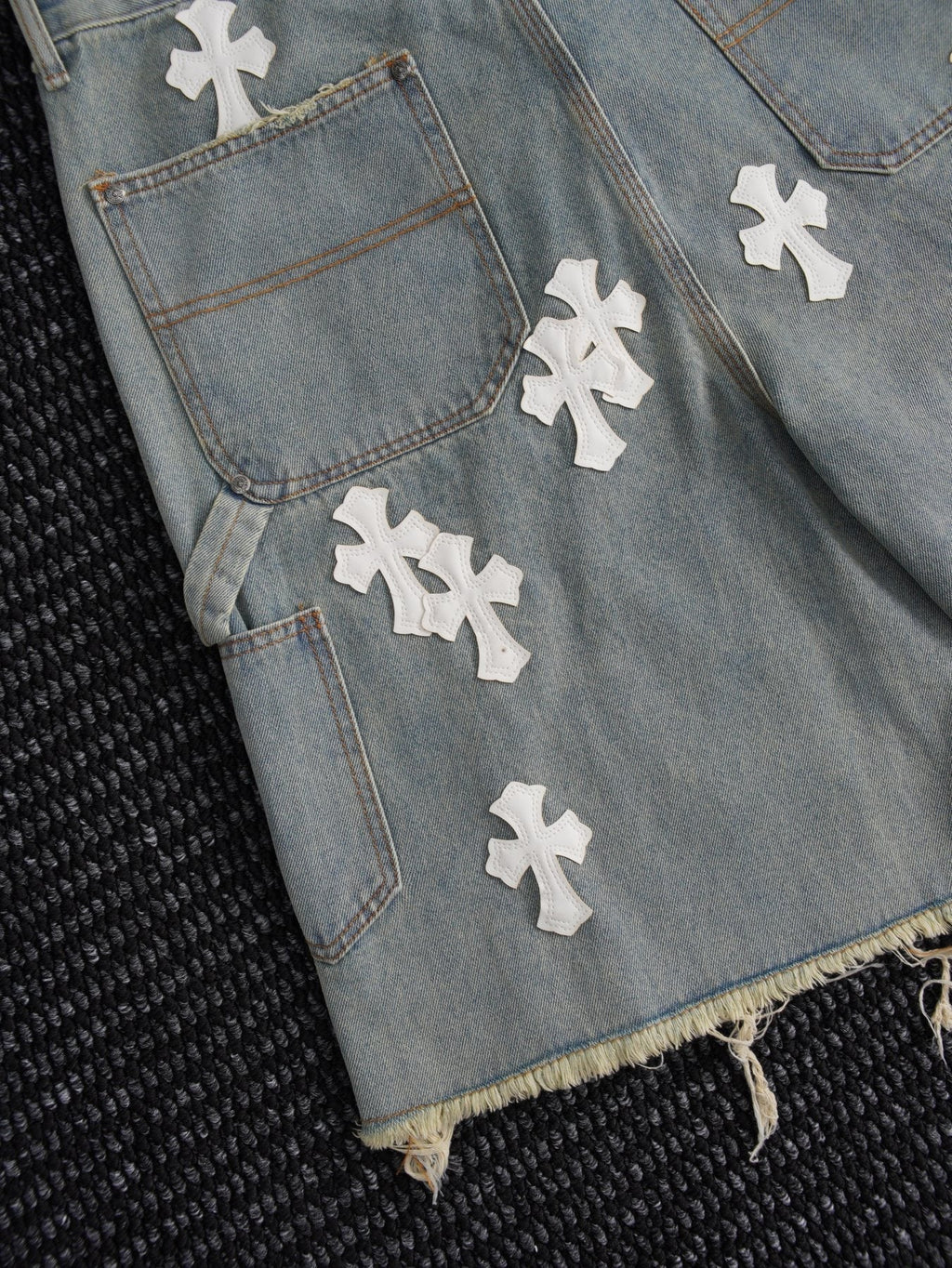 Chrome Hearts Cross Patch Light Blue Denim Shorts ¡ª detail