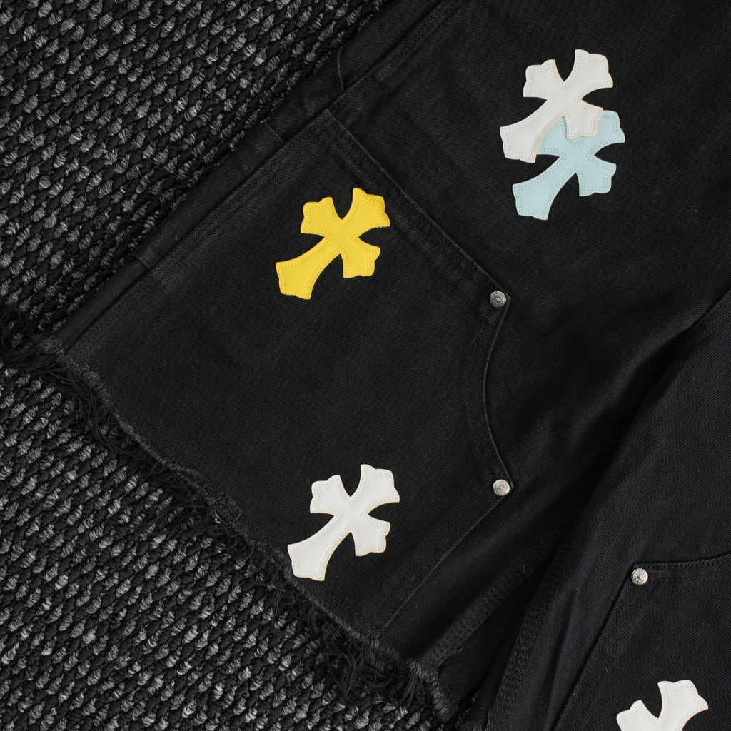Chrome Hearts Cross Applique Black Denim Shorts ¡ª detail