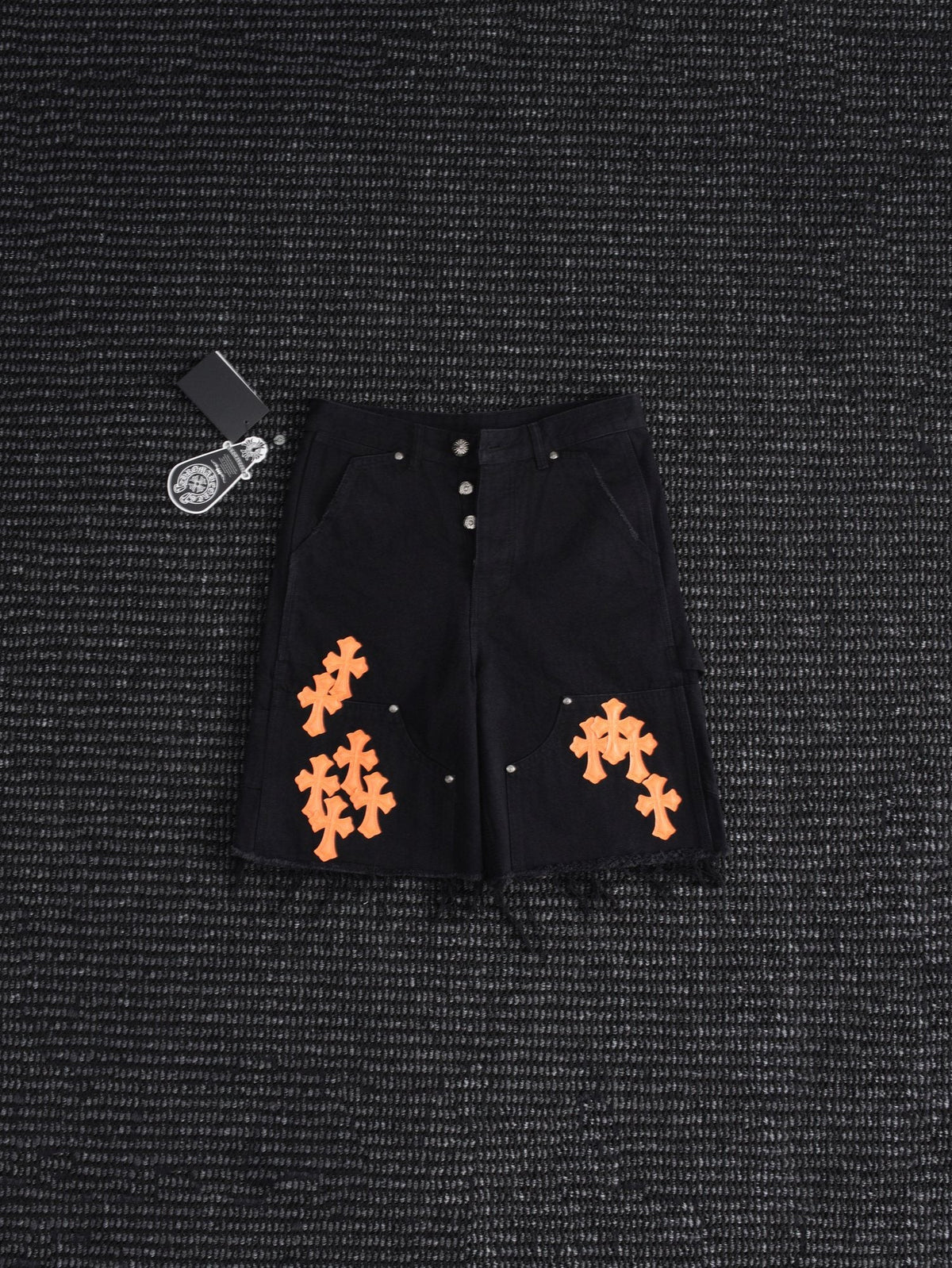 Chrome Hearts Orange Cross Patch Denim-Style Shorts ¡ª hero