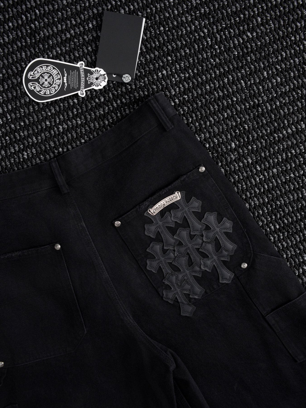 Chrome Hearts Black Graphic Appliqu¨¦ Denim Cargo Shorts ¡ª detail