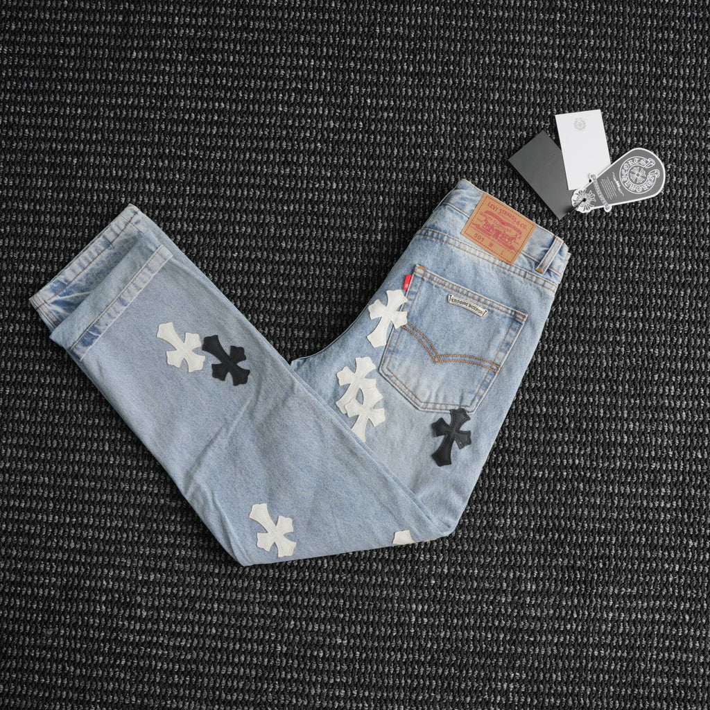 Chrome Hearts Cross Applique Light Blue Jeans ¡ª context