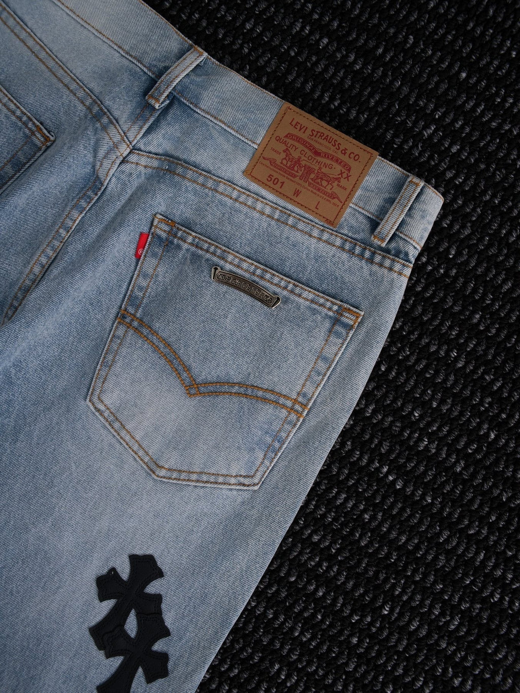 Chrome Hearts Light Blue Cross Patch Jeans ¡ª detail
