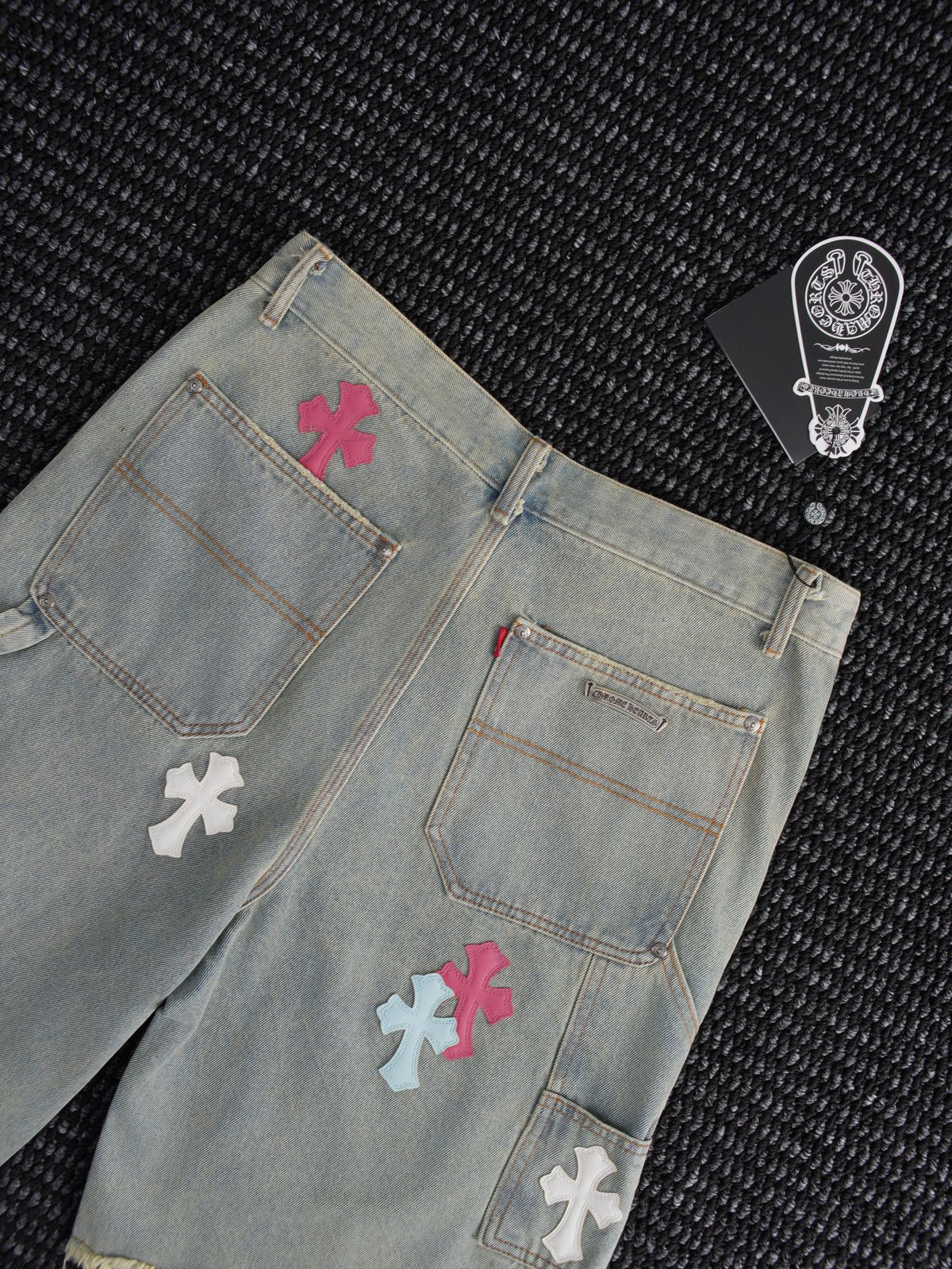 Chrome Hearts Cross Patch Light Blue Denim Shorts ¡ª detail