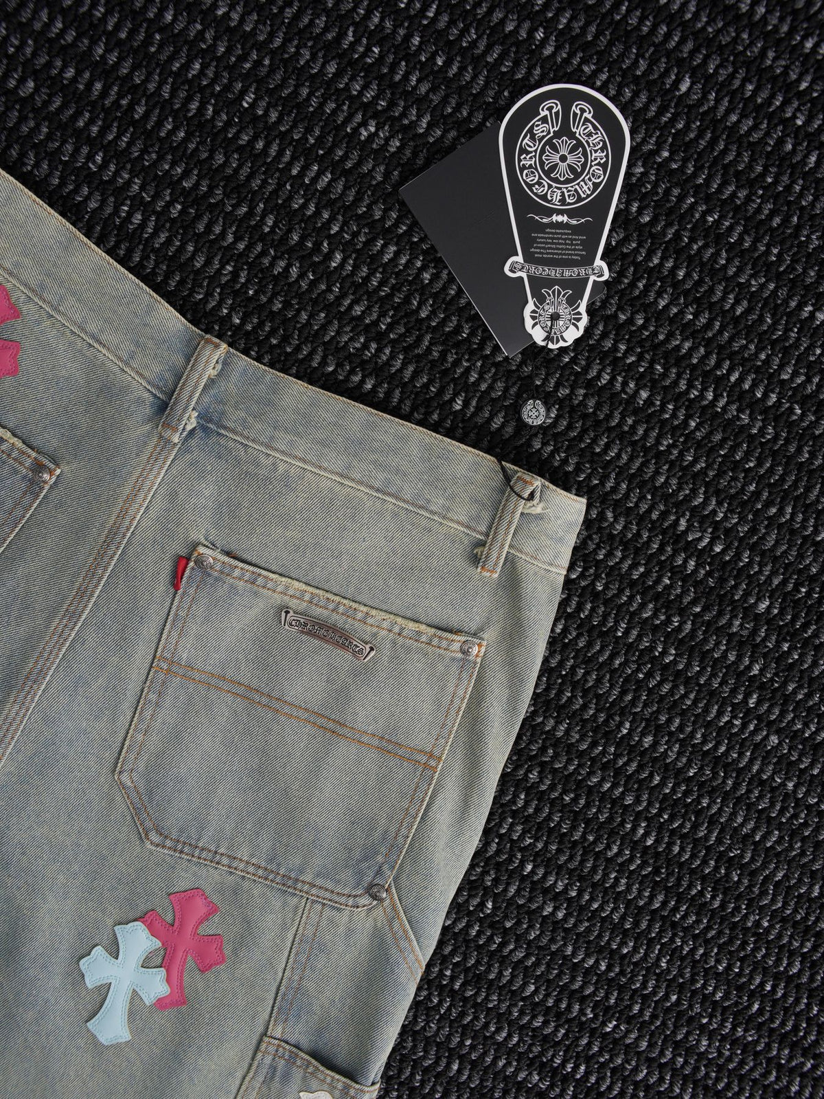 Chrome Hearts Cross Patch Light Blue Denim Shorts ¡ª detail