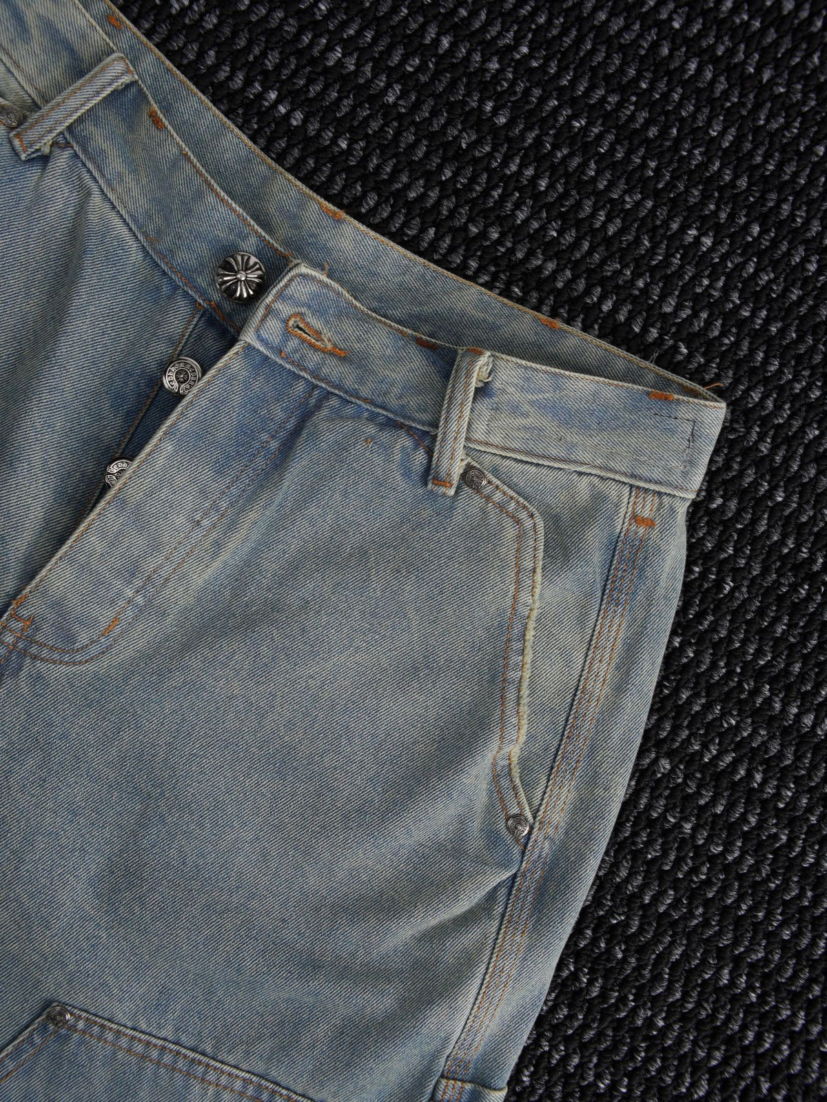 Chrome Hearts Light Blue Washed Denim Shorts ¡ª detail