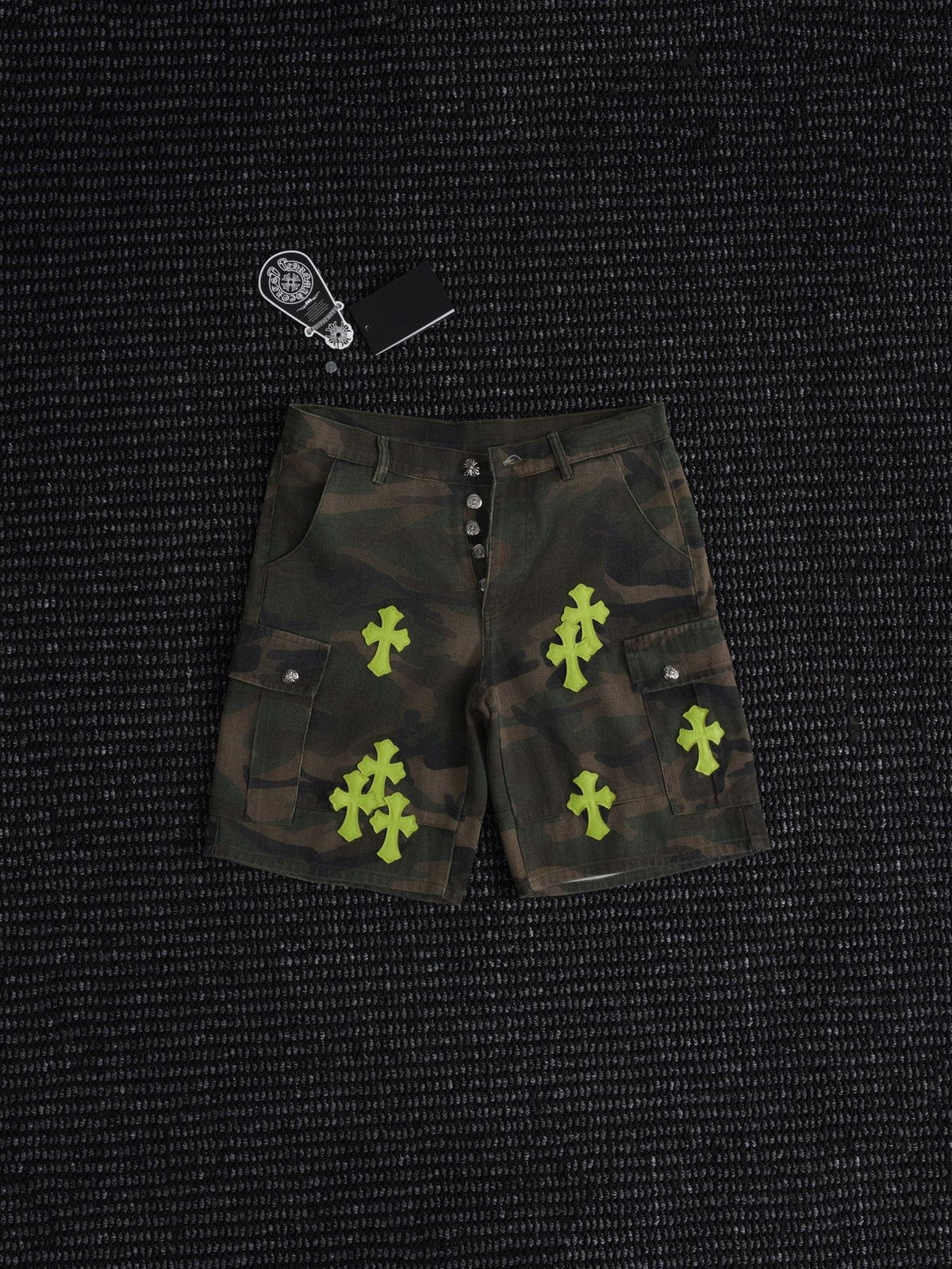 Chrome Hearts Camo Cross Patch Cargo Shorts ¡ª front