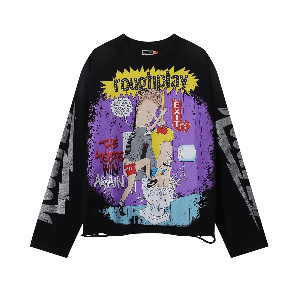 Rough Play Beavis Buttead Rhinestone Graphic Long-Sleeve T-Shirt ¡ª front
