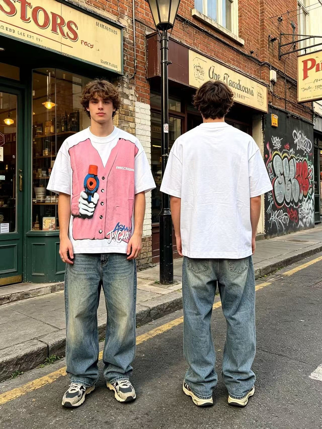 ASAALL Faux Cardigan Graphic T-Shirt ¡ª model