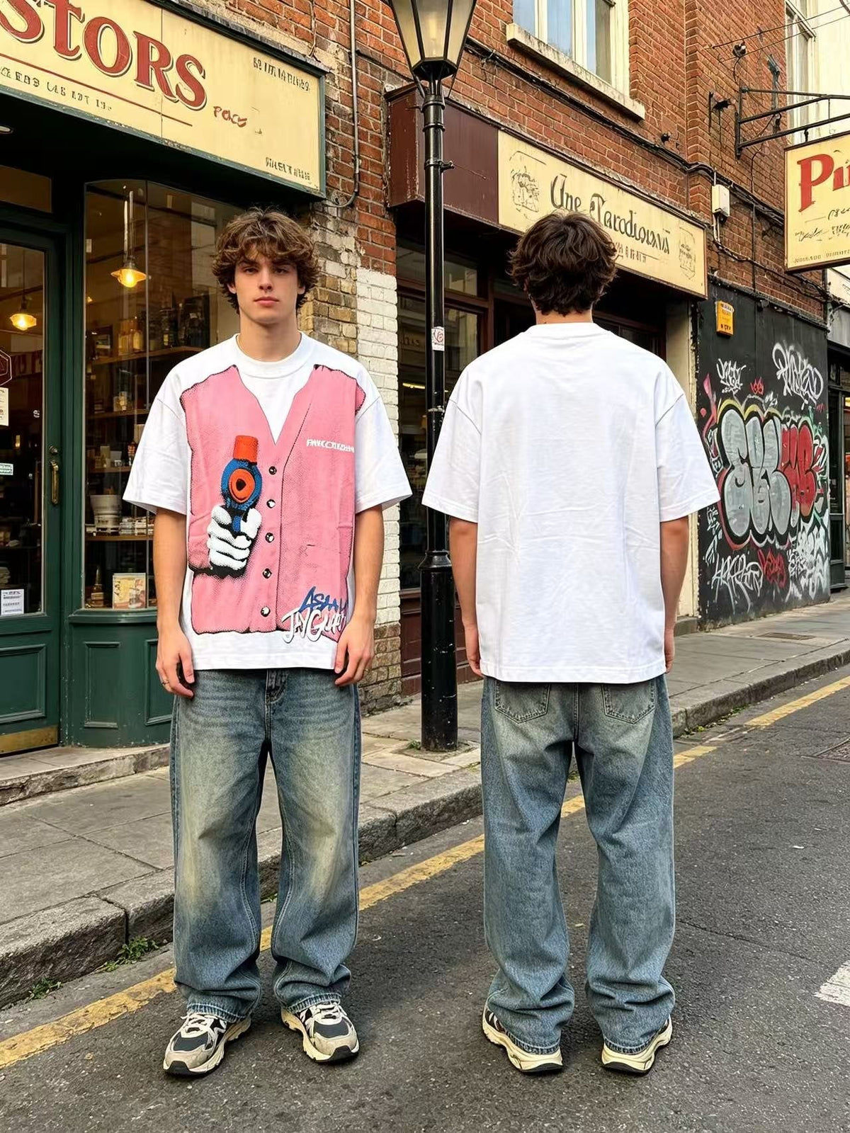 ASAALL Faux Cardigan Graphic T-Shirt ¡ª model