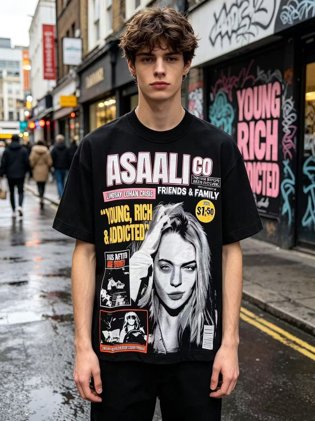 ASAALL Young Rich Addicted Portrait Graphic T-Shirt ¡ª model