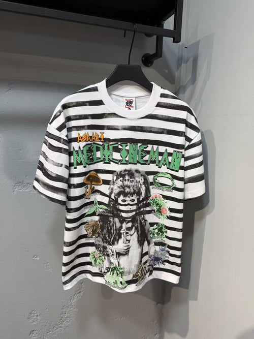 ASAALL Striped Front & Back Graphic T-Shirt ¡ª front