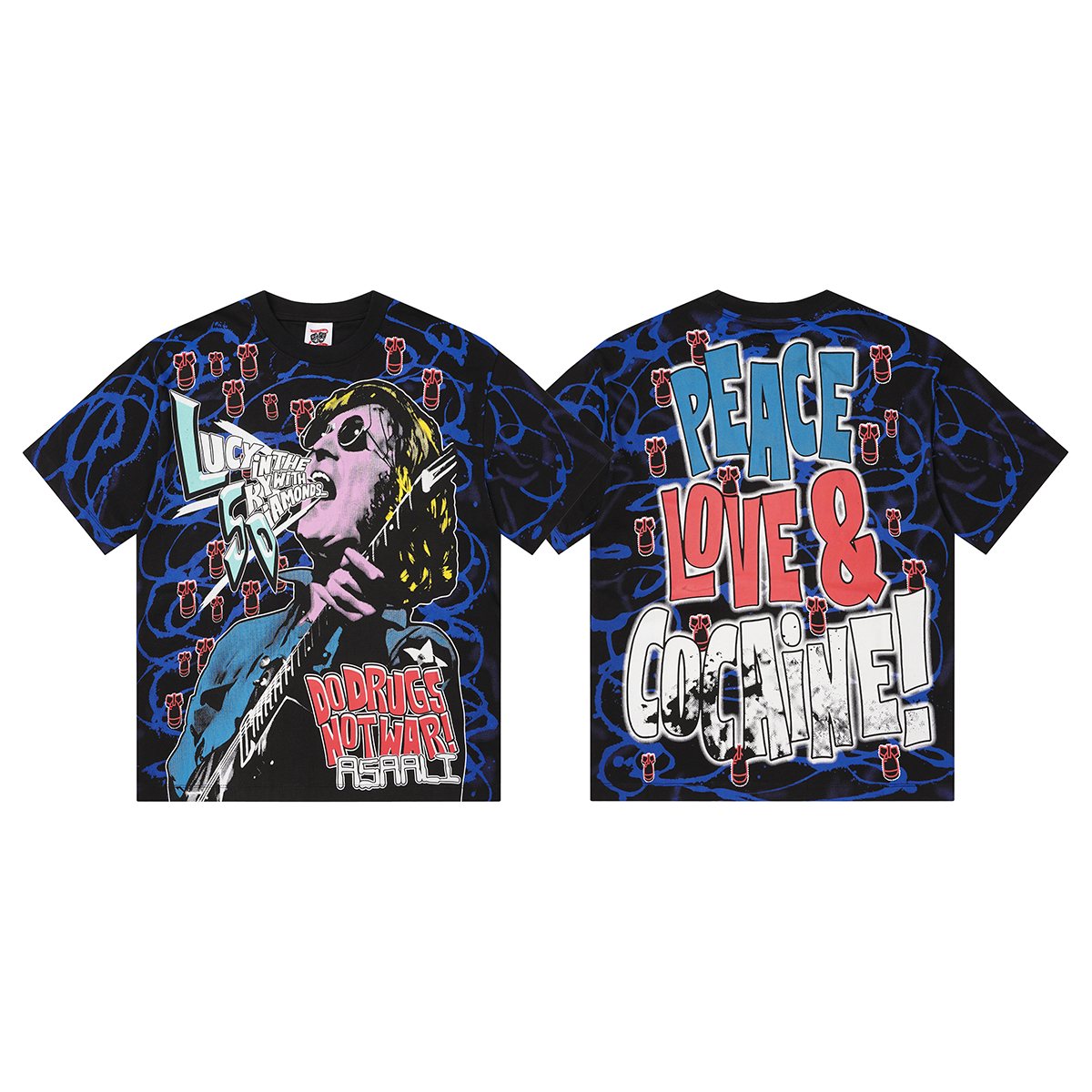 ASAALL Peace Love & Cocaine Singer Graphic T-Shirt ¡ª front