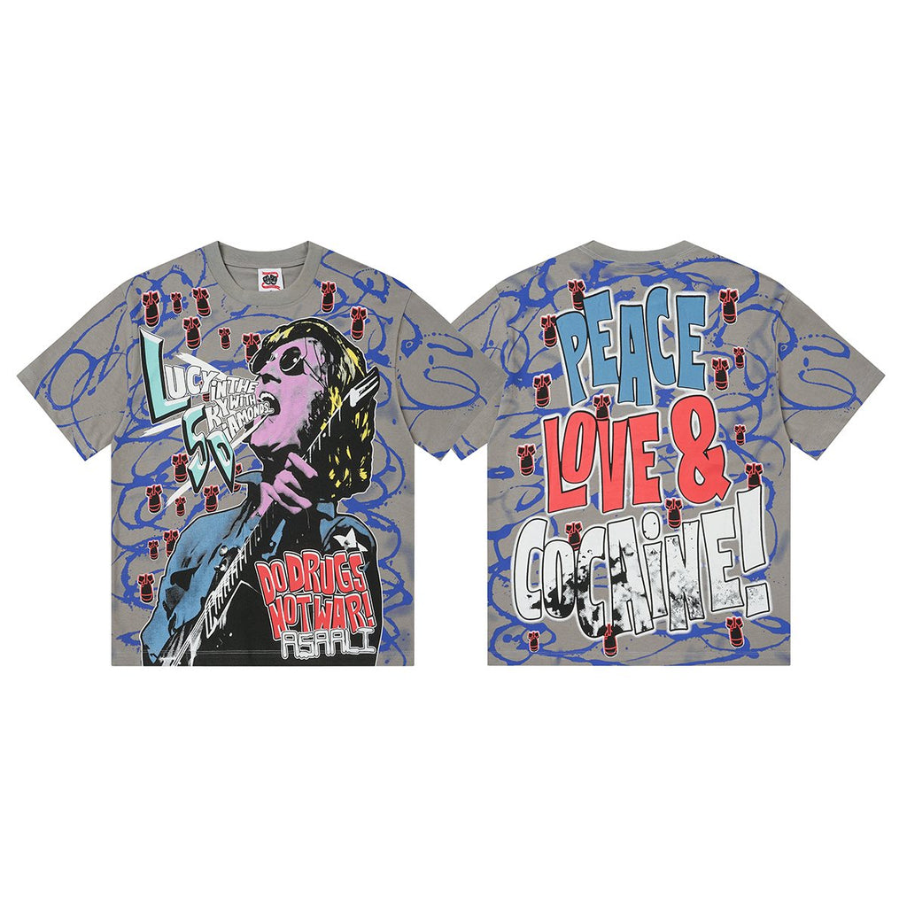 ASAALL Peace Love & Cocaine Singer Graphic T-Shirt ¡ª front