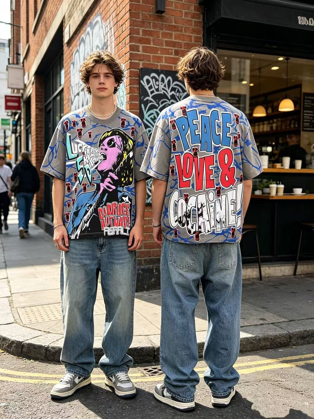 ASAALL Peace Love & Cocaine Singer Graphic T-Shirt ¡ª context