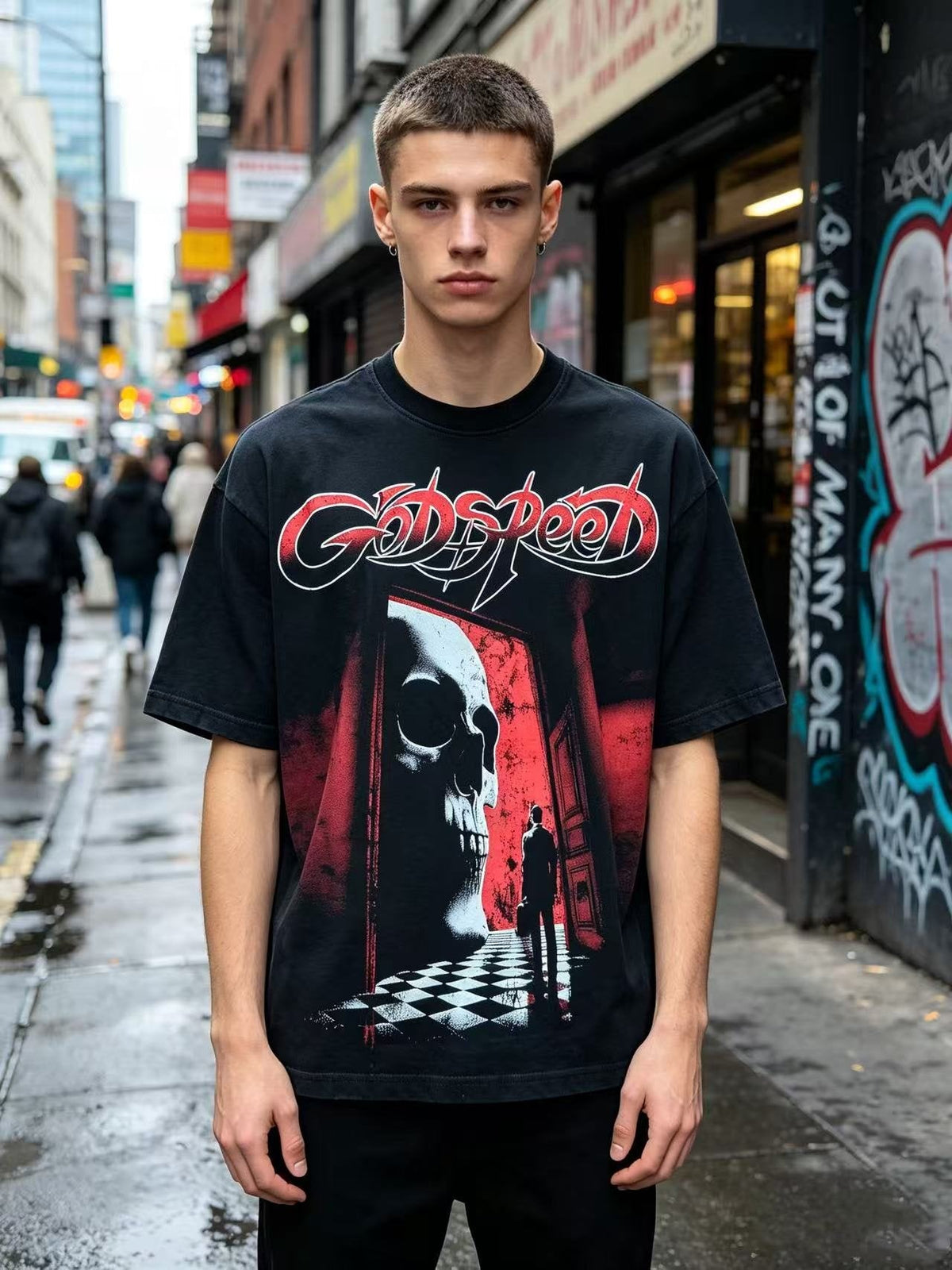 Godspeed Skull Graphic T-Shirt ¡ª model