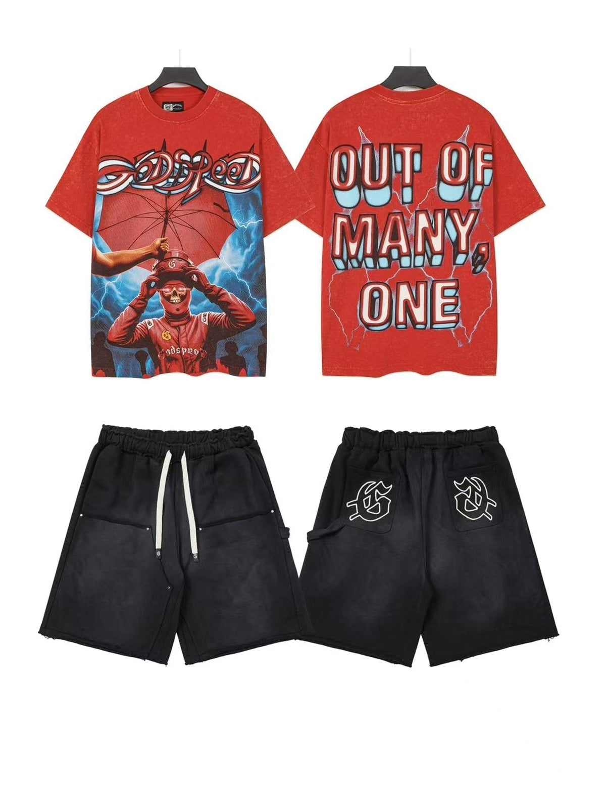 Godspeed Space Basketball Out Of Many One T-Shirt & Shorts Set ¡ª front