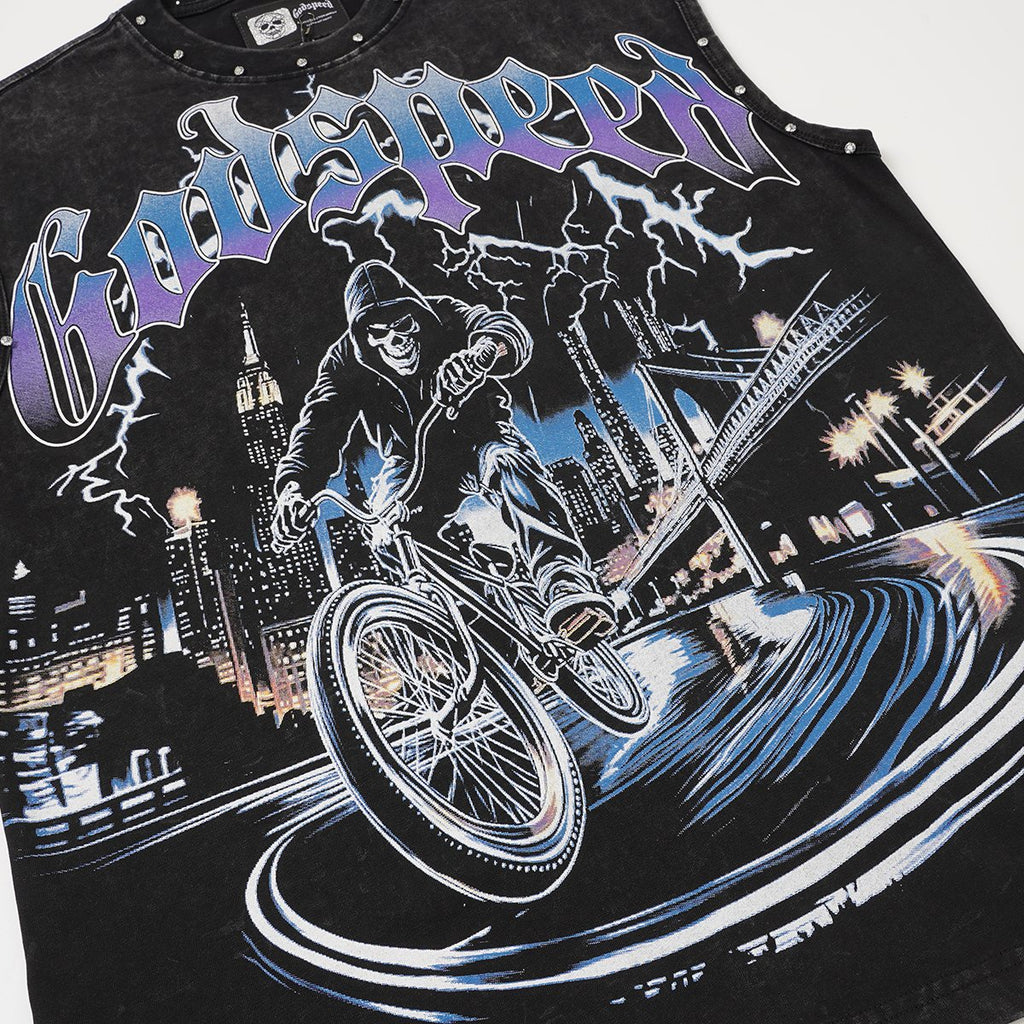 Godspeed Manifest Skull Studded Black Sleeveless T-Shirt ¡ª detail